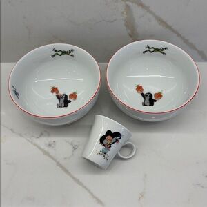 2 Czeck Porcelain Krtek The Little Mole Strawberries Frog Cereal Bowls Mug